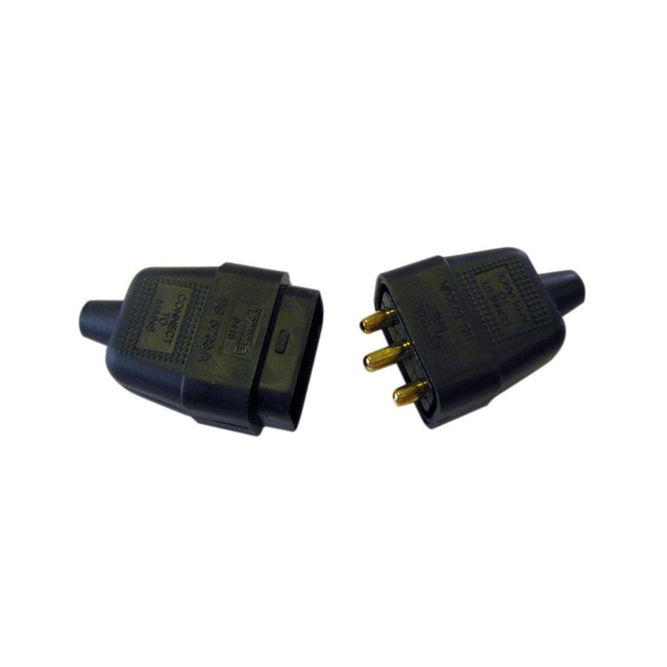 Dencon 3 Pin Rubber Connector Plug 10A Black