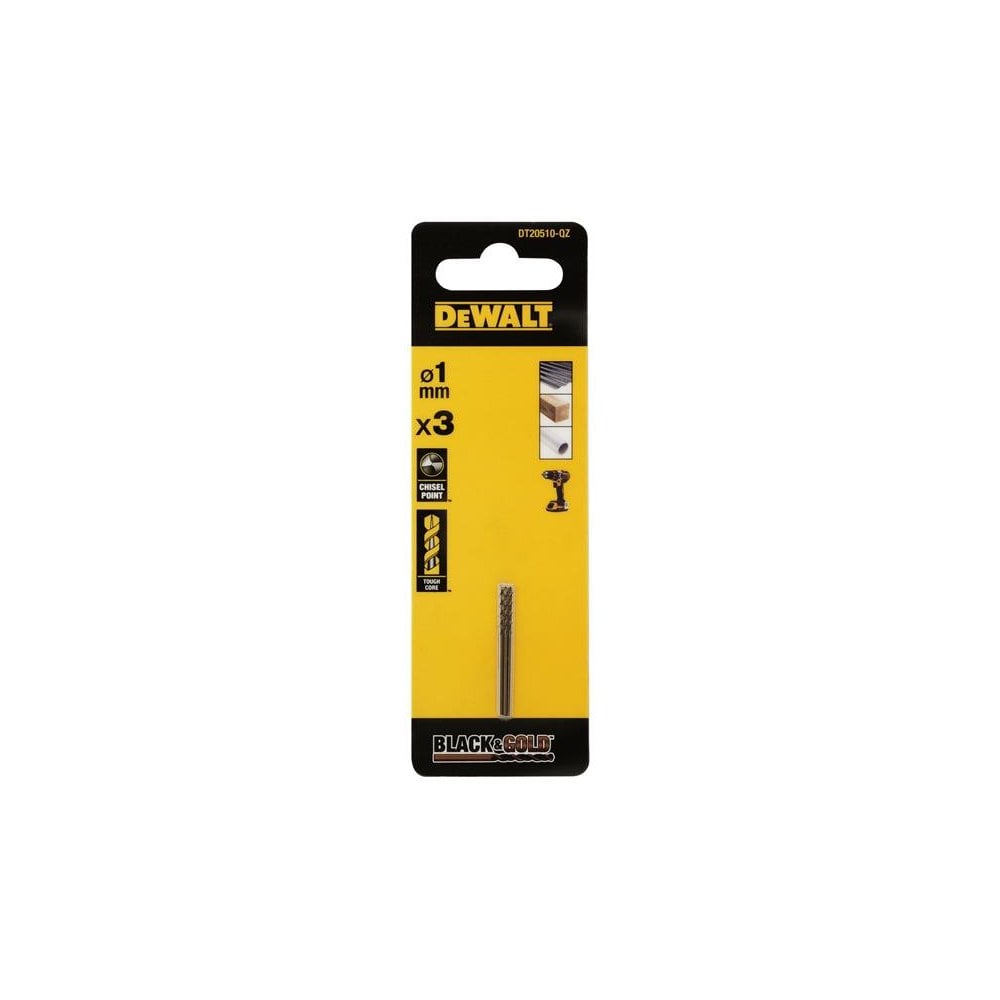 DeWALT Power Tools BLACK&GOLD HSS Drill Bits (3) 1.0mm