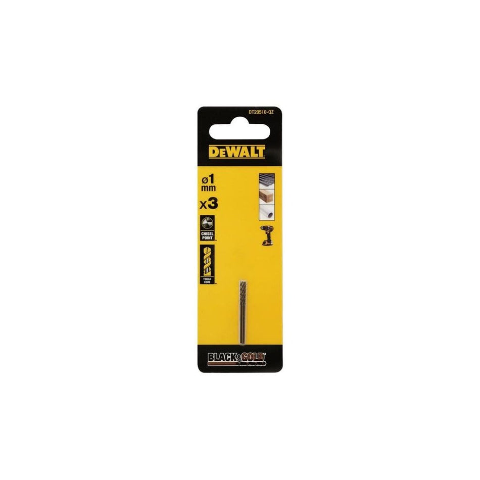 DeWALT Power Tools BLACK&GOLD HSS Drill Bits (3) 1.0mm