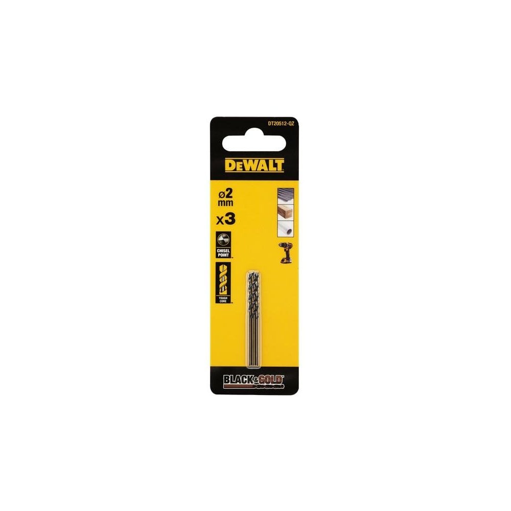 DeWALT Power Tools BLACK&GOLD HSS Drill Bits (3) 2.0mm