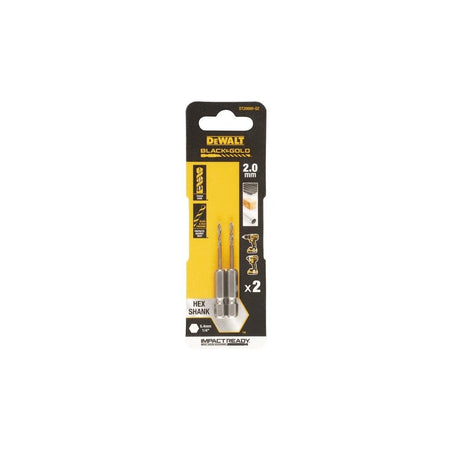 DeWALT Power Tools BLACK&GOLD Hex HSS-G Drill Bits (2) 2.0mm