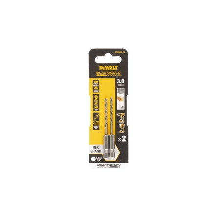 DeWALT Power Tools BLACK&GOLD Hex HSS-G Drill Bits (2) 3.0mm