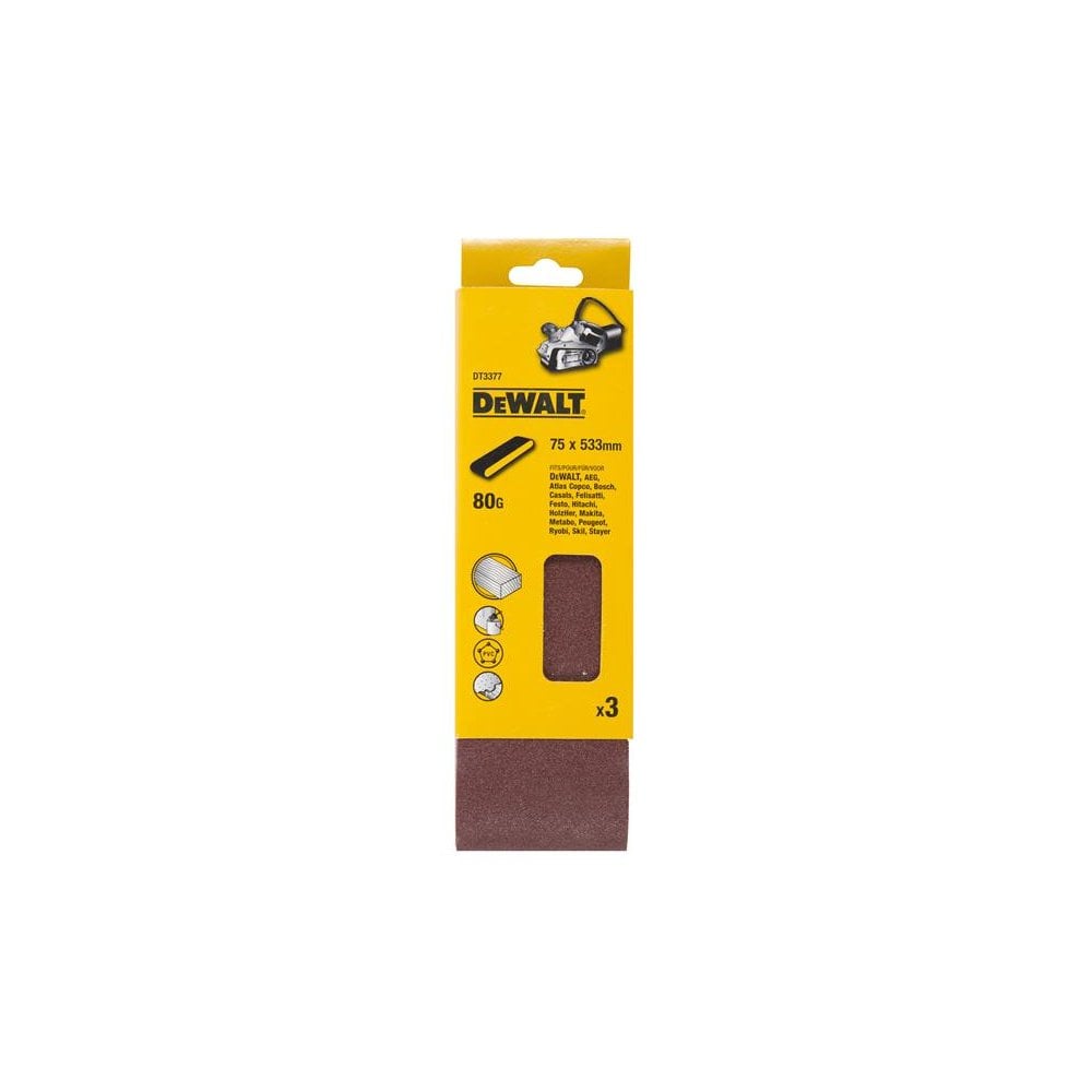 DeWALT Power Tools Sanding Belt 533 x 75mm 80G Pack of 3