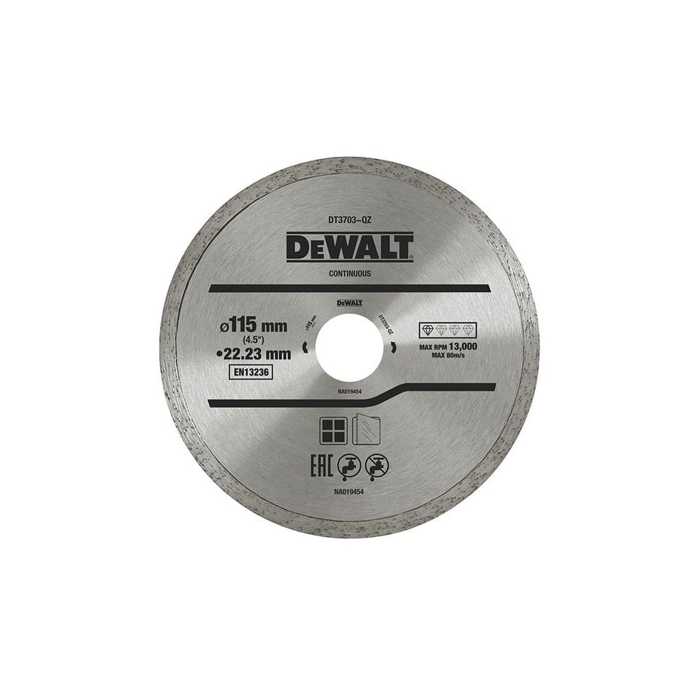 DeWALT Power Tools DT3711 Continuous Rim Diamond Cutting Disc 115 x 22.23mm