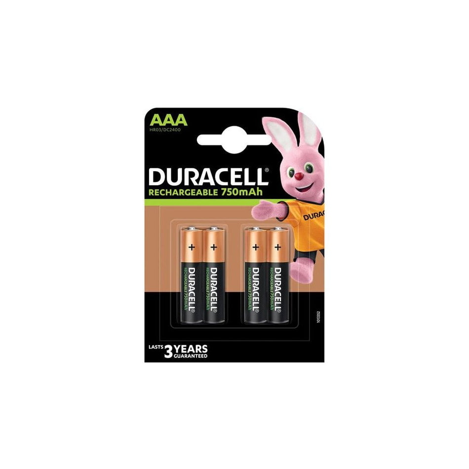 Duracell AAA Cell 750Mah Rechargeable Batteries (Pack 4)