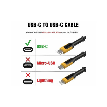 DEWALT Telecoms USB C to USB C Reinforced Charging Cable 1.2m (4ft)