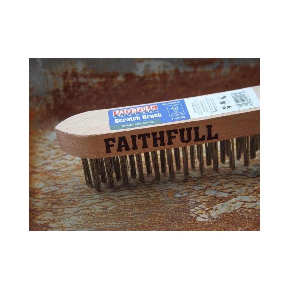Faithfull Heavy-Duty Stainless Steel Scratch Brush - 3 Row