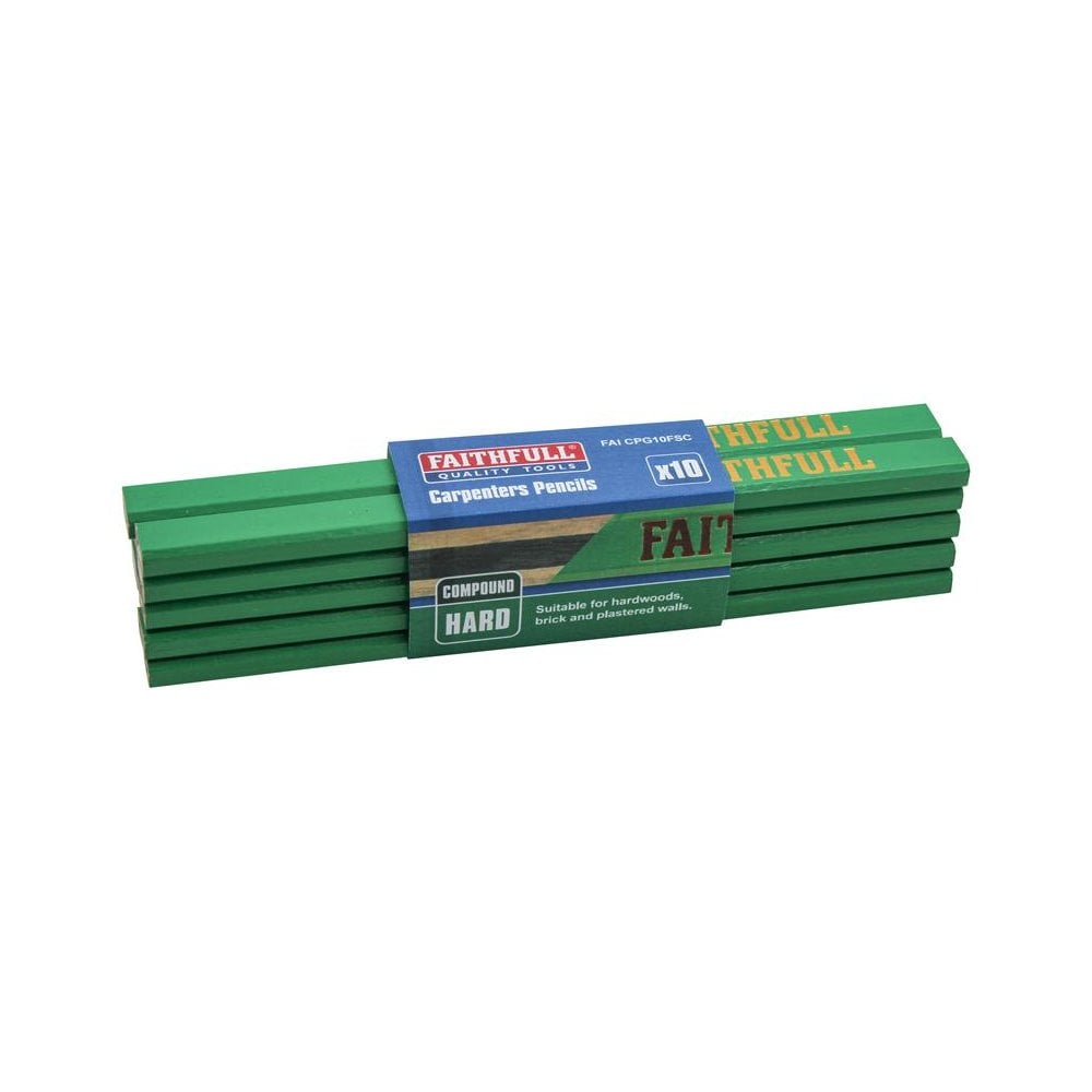 Faithfull FSC Carpenter's Pencils - Green / Hard (Pack 10)