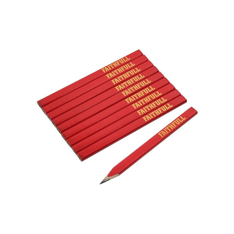 Faithfull FSC Carpenter's Pencils - Red / Medium (Pack 10)