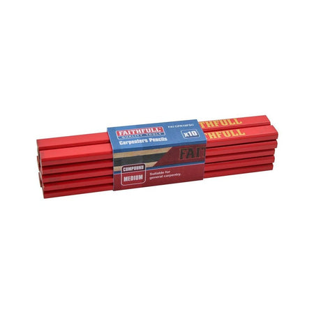 Faithfull FSC Carpenter's Pencils - Red / Medium (Pack 10)