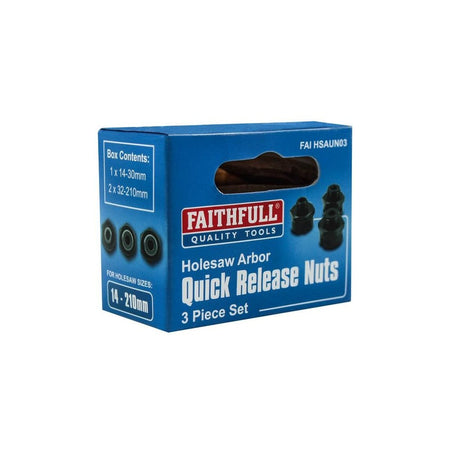 Faithfull Holesaw Arbor Quick Release Nut Set, 3 Piece