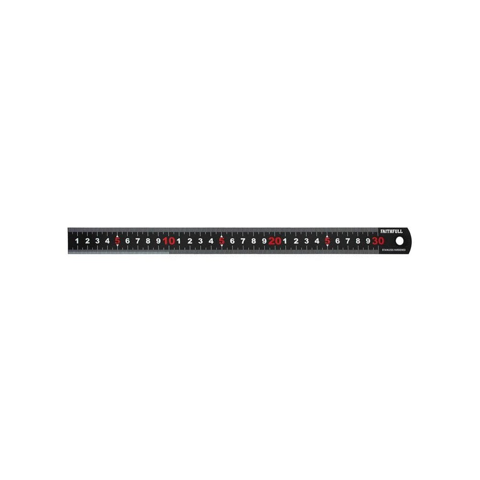 Faithfull Matt Black Stainless Steel Measuring Rule 300mm