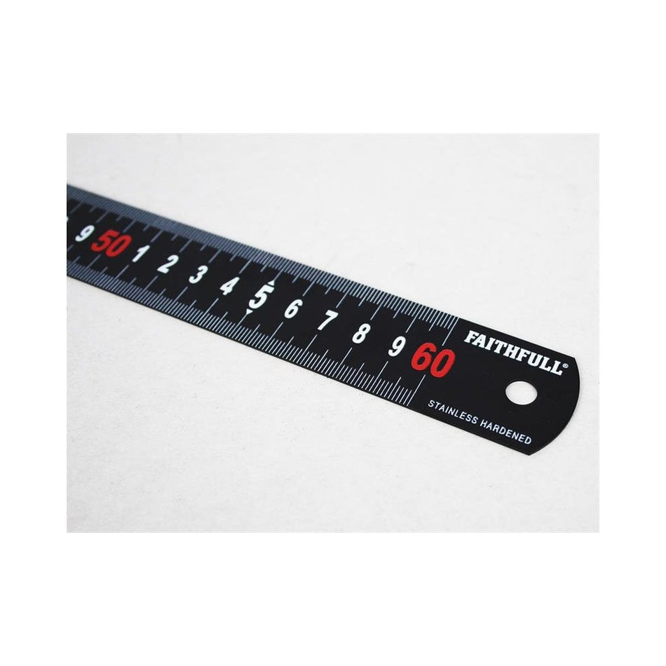 Faithfull Matt Black Stainless Steel Measuring Rule 600mm