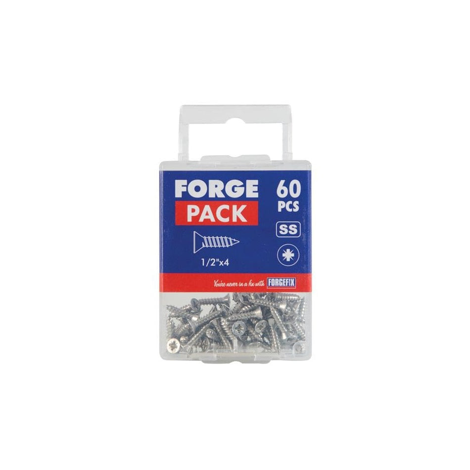 ForgeFix Self-Tapping Screw Pozi Compatible CSK A2 SS 1/2in x 4 ForgePack 60