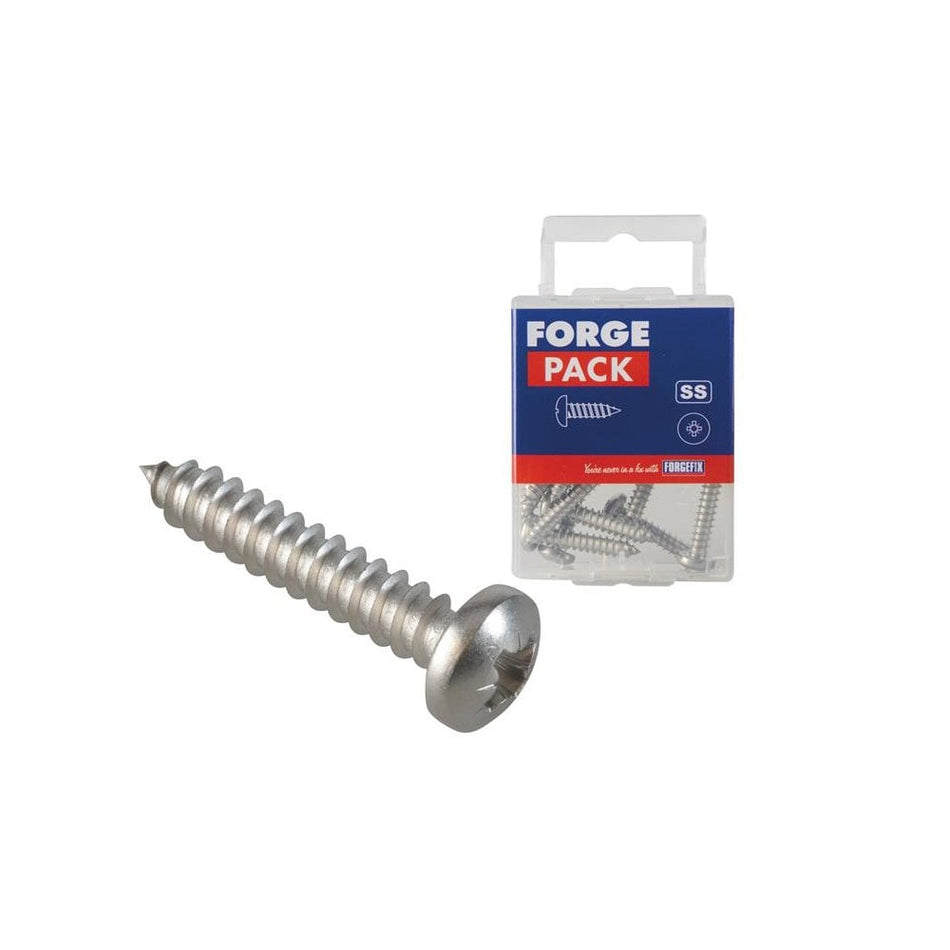 ForgeFix Self-Tapping Screw Pozi Compatible Pan Head SS 1in x 10 ForgePack 15