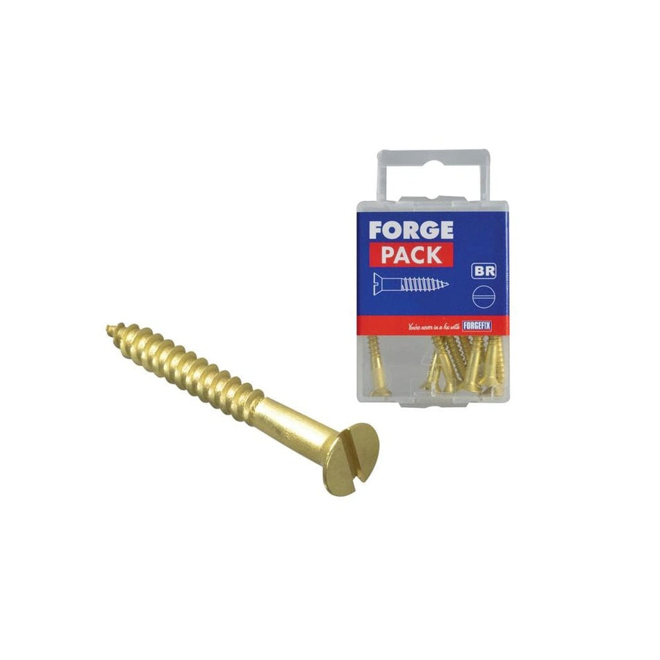 ForgeFix Wood Screw Slotted CSK Brass 1.1/2in x 8 ForgePack 10