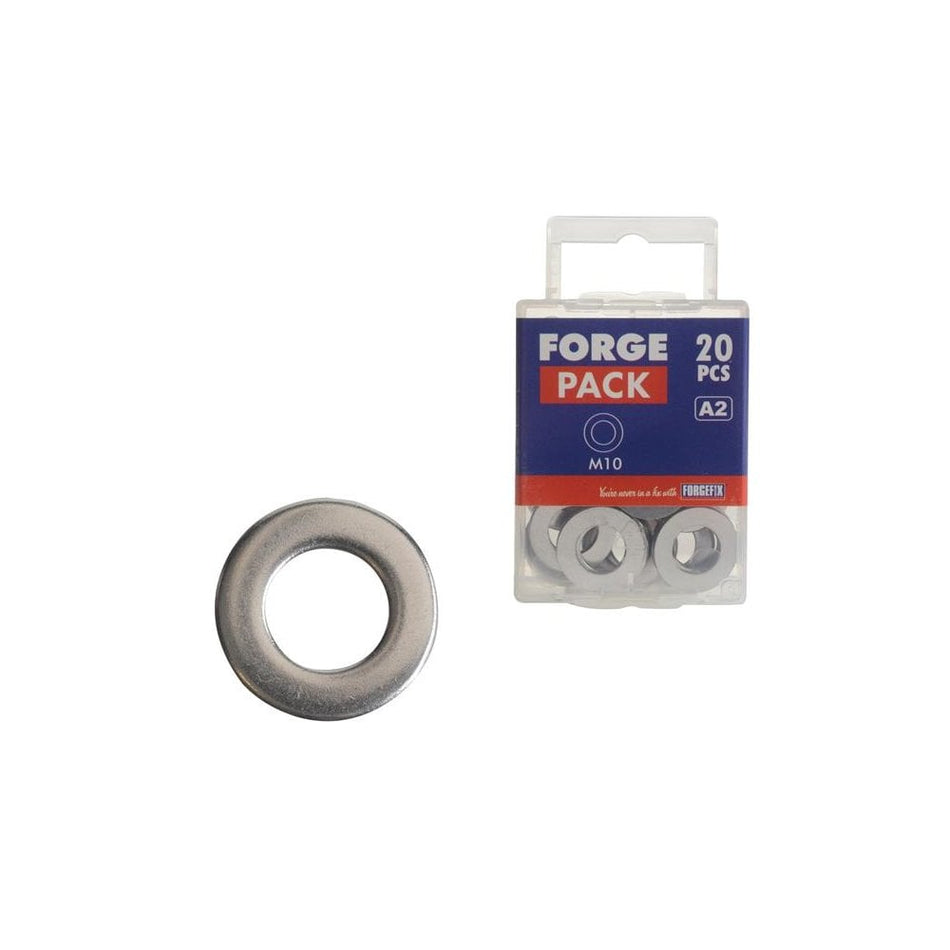 ForgeFix Flat Washers DIN125 A2 Stainless Steel M10 ForgePack 20