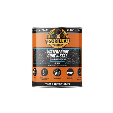 Gorilla Glue Waterproof Coat & Seal Liquid Rubber Coating Black 946ml