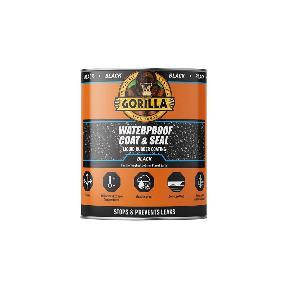 Gorilla Glue Waterproof Coat & Seal Liquid Rubber Coating Black 946ml
