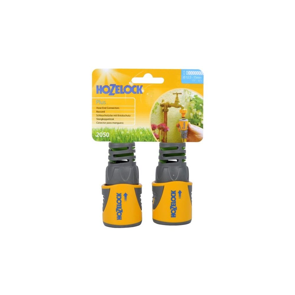 Hozelock 2050 Hose End Connector Plus for 12.5-15mm (1/2-5/8in) Hose (Twin Pack)