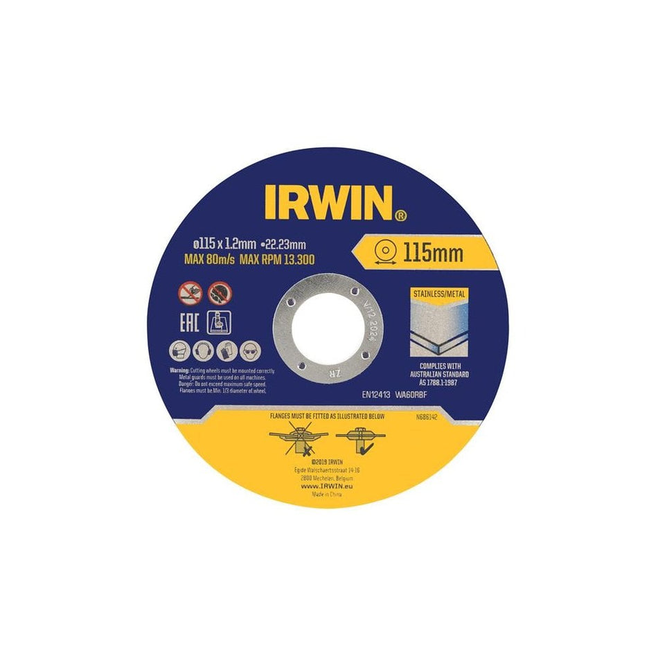 IRWIN® Metal Cutting Disc 115 x 1.2 x 22.2mm Tin of 10