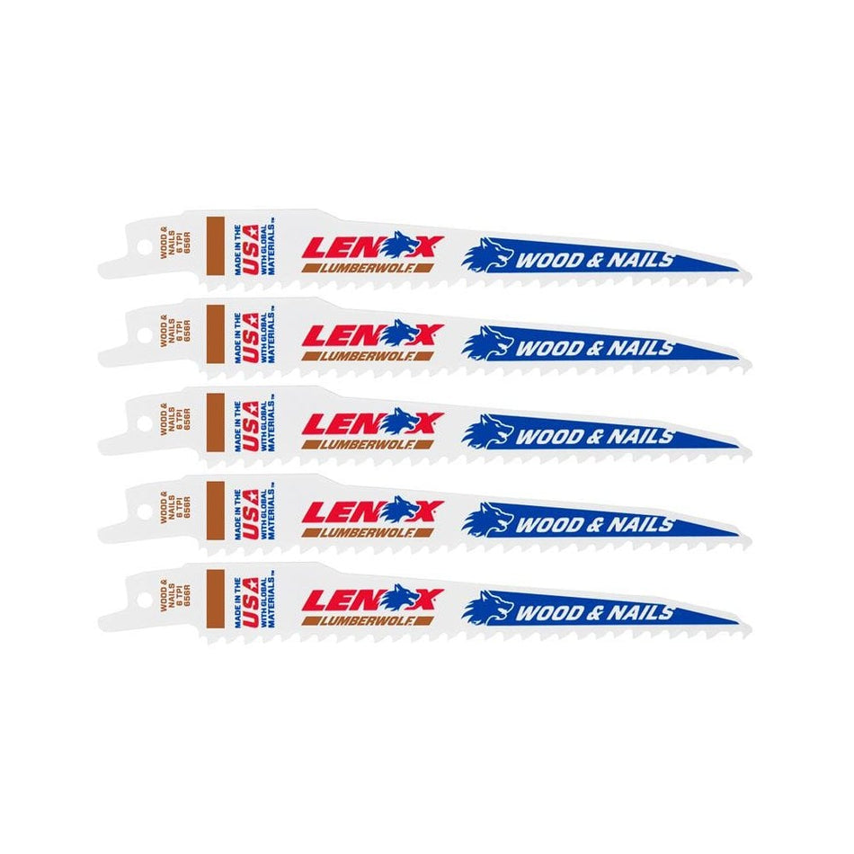LENOX LumberWolf Reciprocating Saw Blade 152 x 19 x 1.3mm 6 TPI (Pack 5)