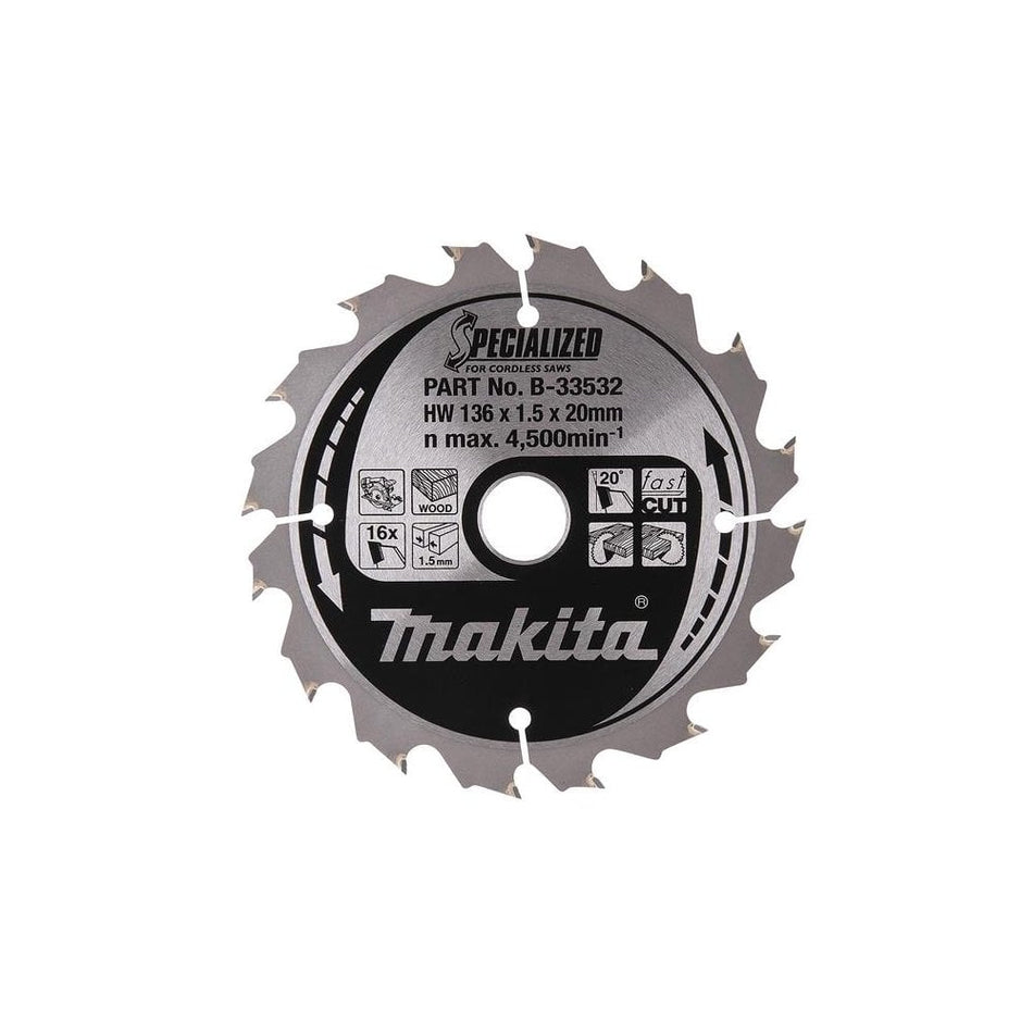 Makita B-33532 Specialized for Cordless Saws Blade 136 x 20mm x 16T