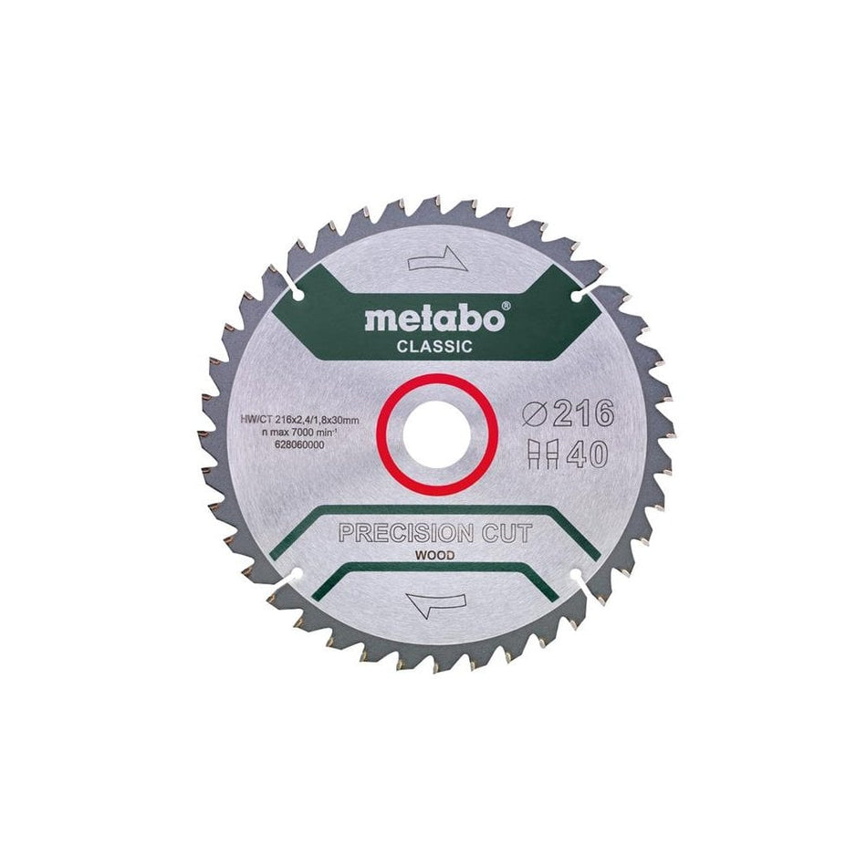 Metabo Precision Cut Wood Circular Saw Blade 216 x 30mm x 40T