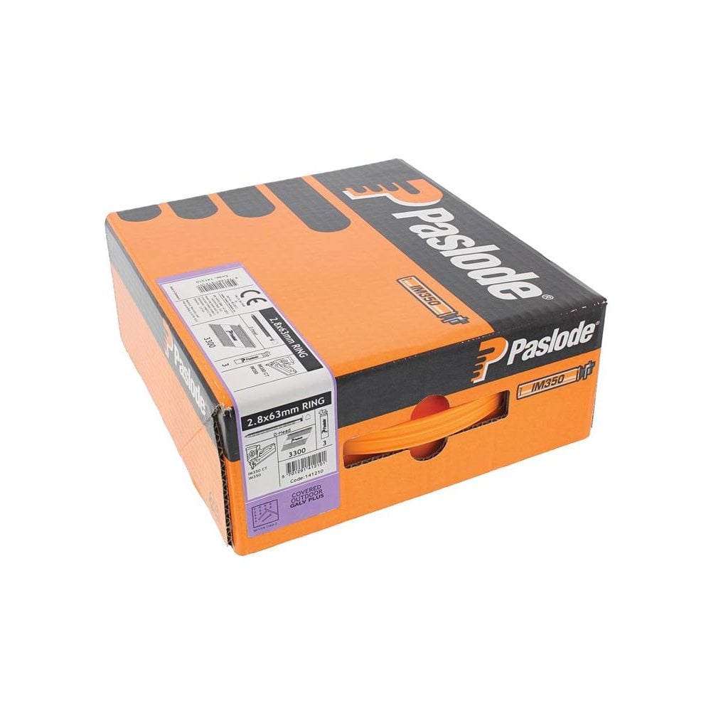 Paslode 2.8 x 63mm 350 Ring Nails Galvanised Finish Box of 3300 + 3 Fuel Cells
