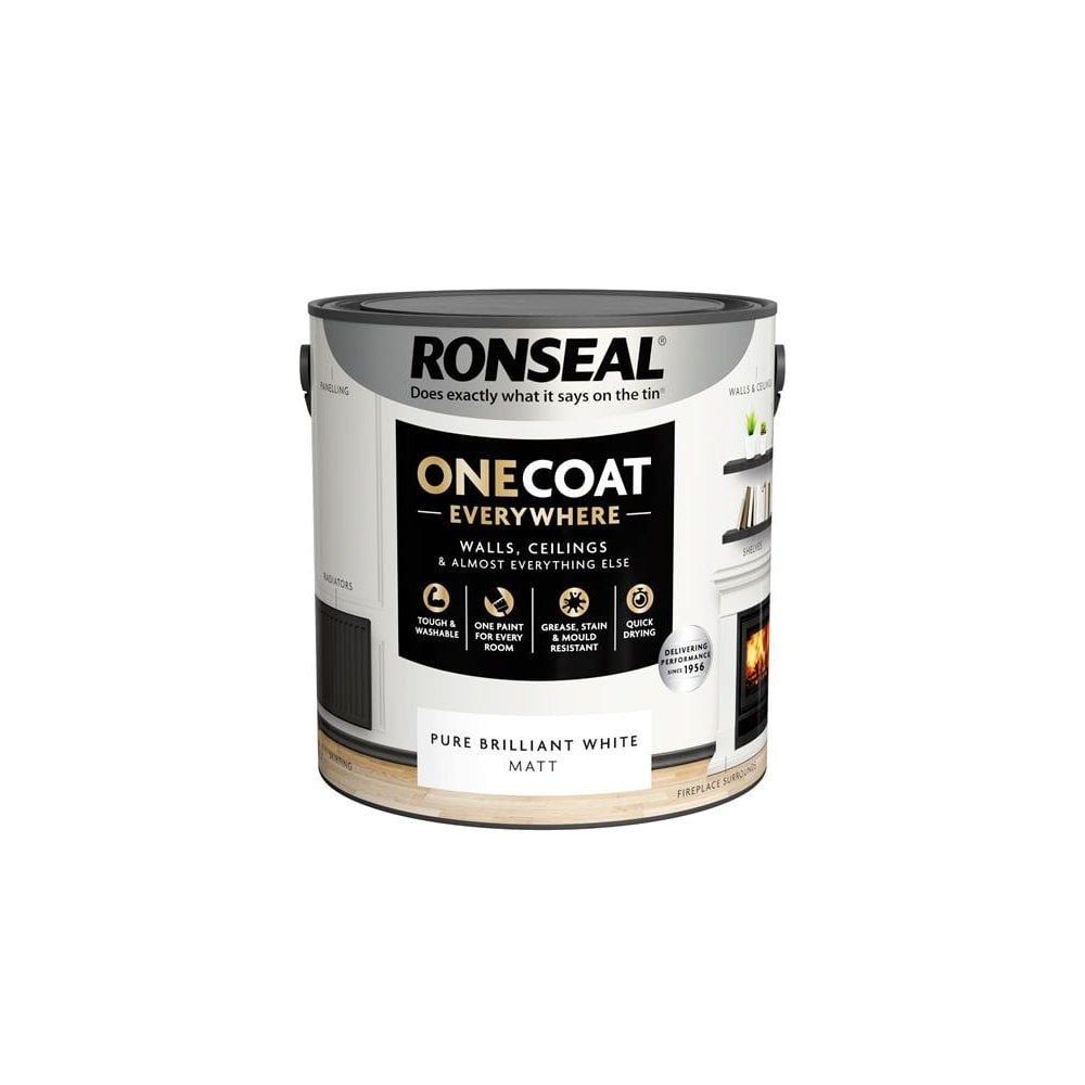 Ronseal One Coat Everywhere Interior Paint Pure Brilliant White Matt 2.5 litre