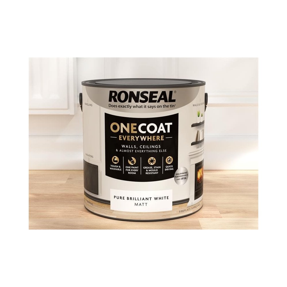 Ronseal One Coat Everywhere Interior Paint Pure Brilliant White Matt 2.5 litre