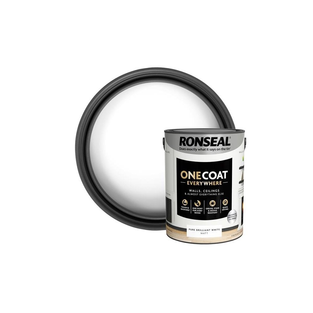 Ronseal One Coat Everywhere Interior Paint Pure Brilliant White Matt 5 litre