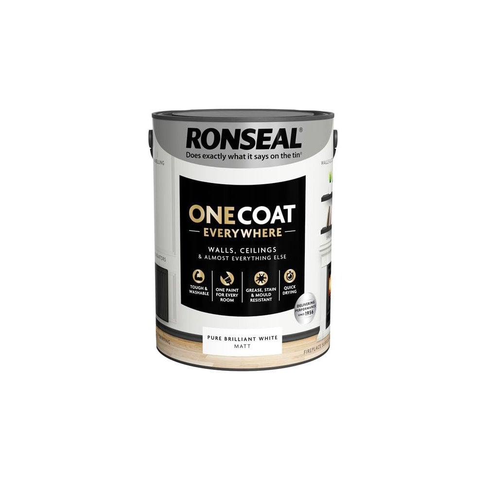 Ronseal One Coat Everywhere Interior Paint Pure Brilliant White Matt 5 litre
