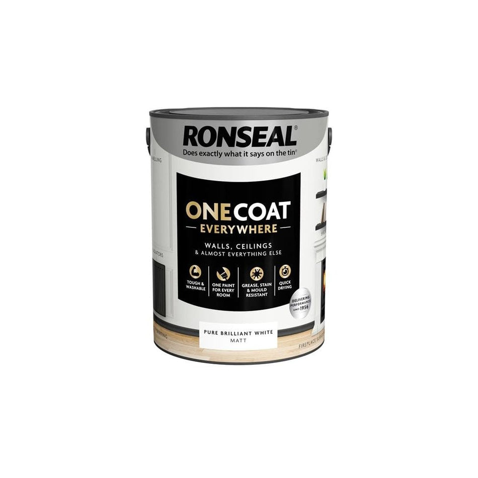Ronseal One Coat Everywhere Interior Paint Pure Brilliant White Matt 5 litre