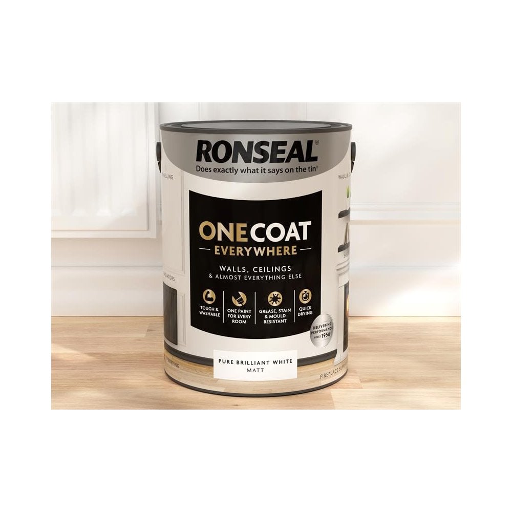Ronseal One Coat Everywhere Interior Paint Pure Brilliant White Matt 5 litre