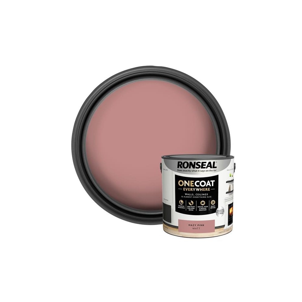 Ronseal One Coat Everywhere Interior Paint Hazy Pink Matt 2.5 litre