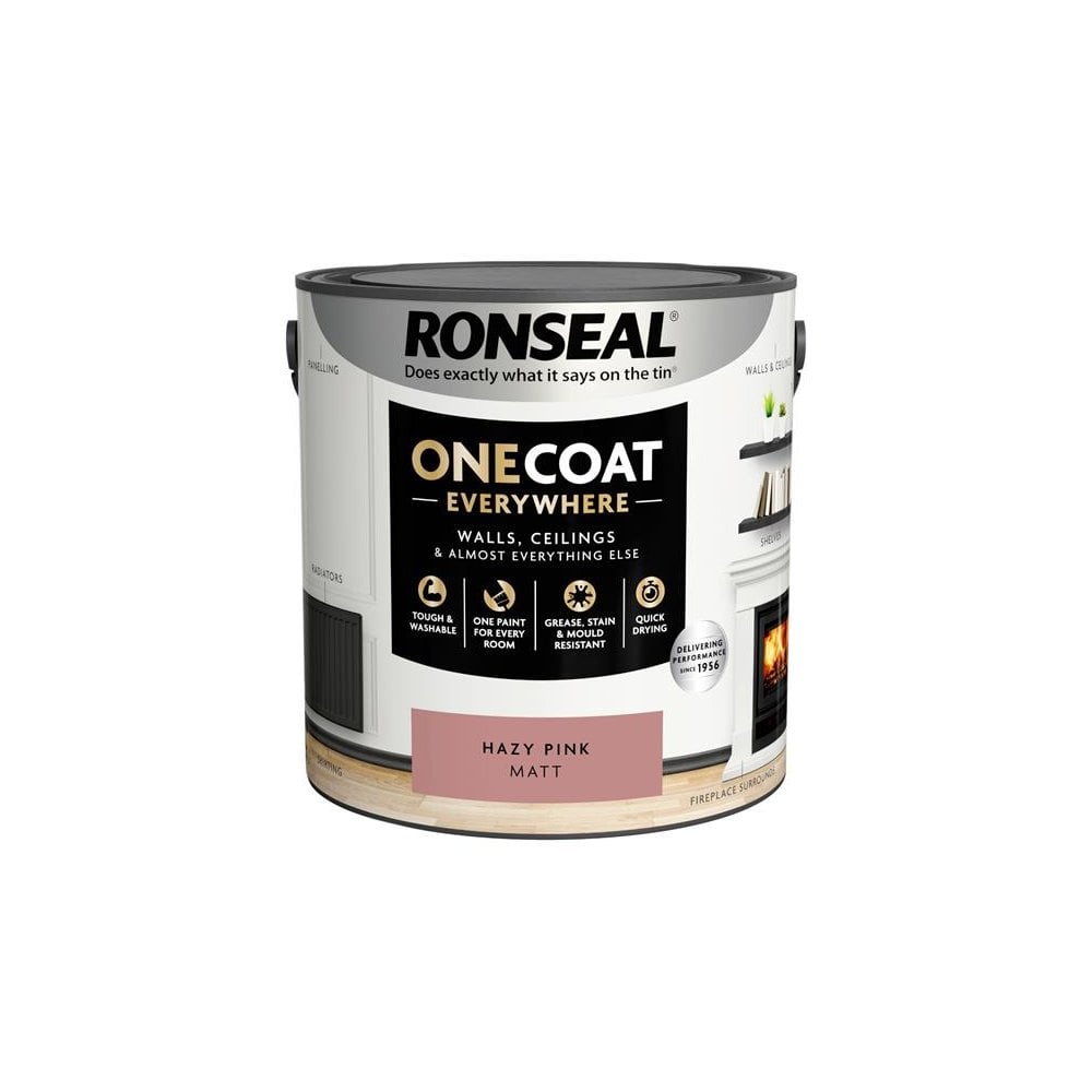 Ronseal One Coat Everywhere Interior Paint Hazy Pink Matt 2.5 litre