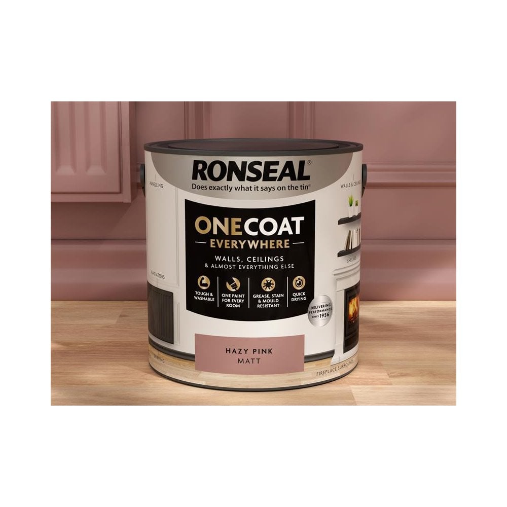 Ronseal One Coat Everywhere Interior Paint Hazy Pink Matt 2.5 litre