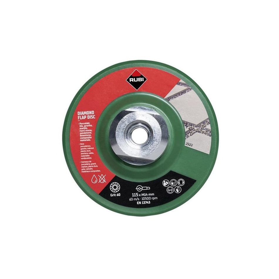 RUBI TILING TOOLS Diamond Flap Disc 115mm x 50/60 Grit