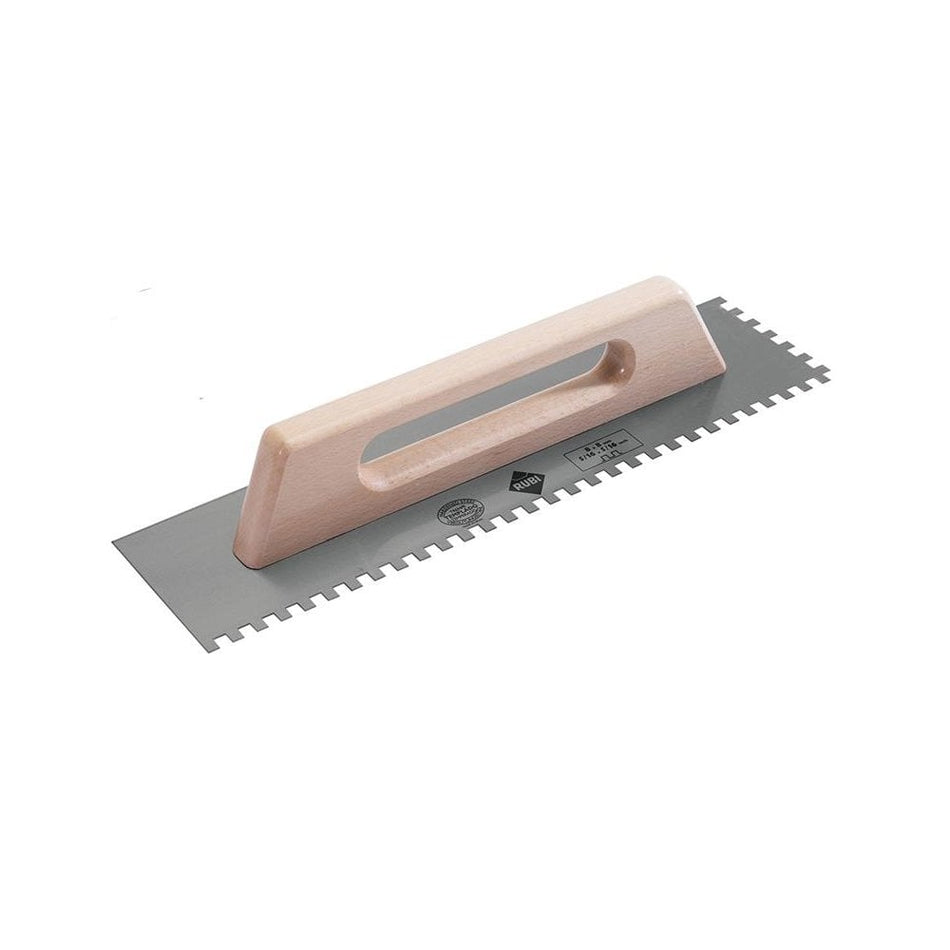 RUBI TILING TOOLS Notched Steel Trowel Wooden Handle 19in