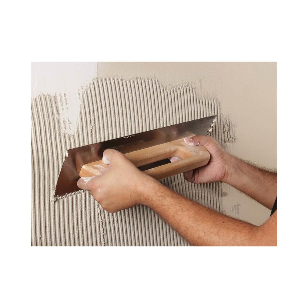 RUBI TILING TOOLS Notched Steel Trowel Wooden Handle 19in