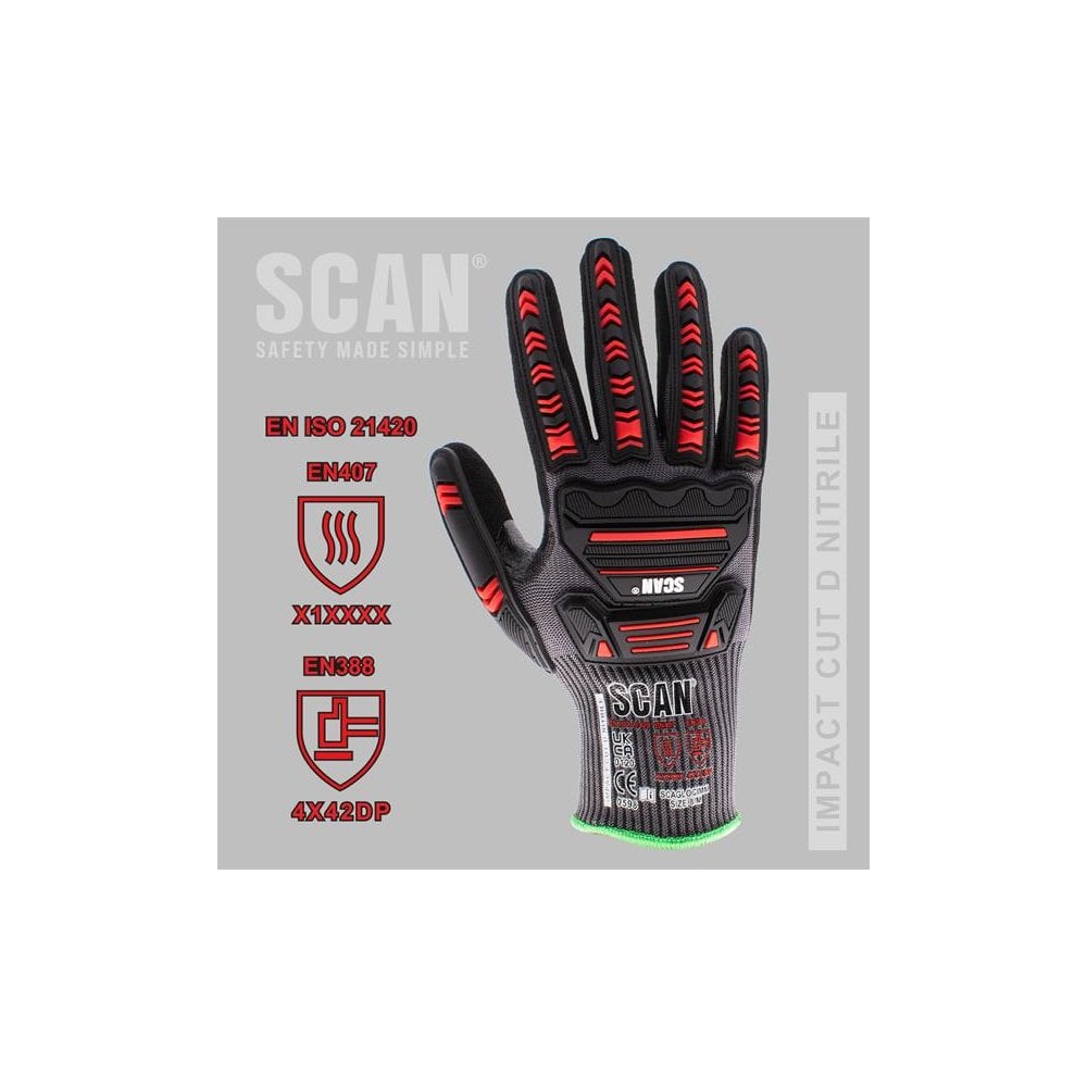 Scan Nitrile Palm Impact Cut D Gloves - XL (Size 10)