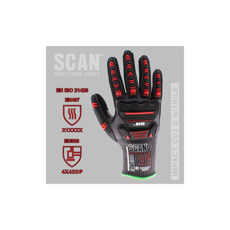 Scan Nitrile Palm Impact Cut D Gloves - XL (Size 10)