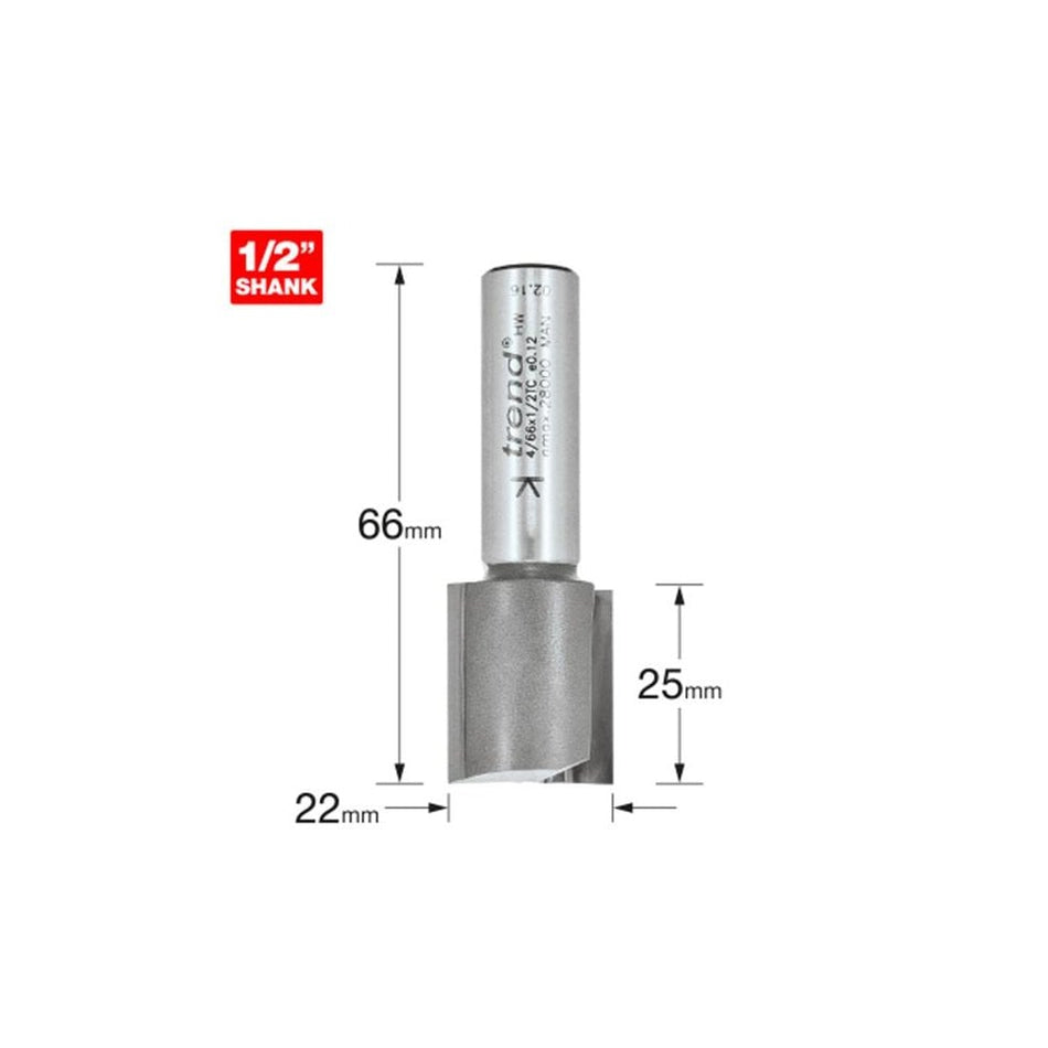 Trend 4/66 x 1/2 TCT Two Flute Router Cutter 22 x 25mm