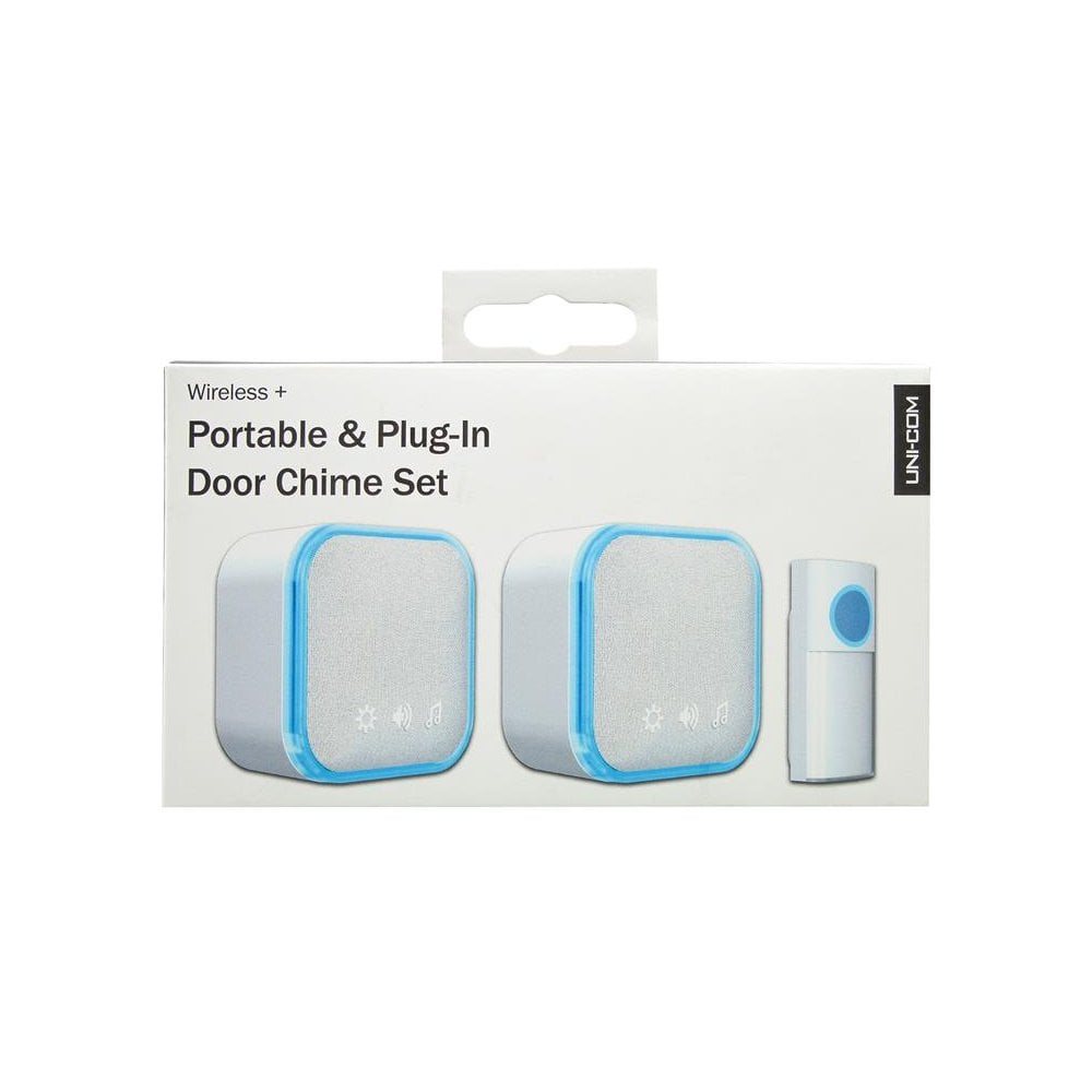 Uni-Com Portable and Plug-In Door Chime Set, White