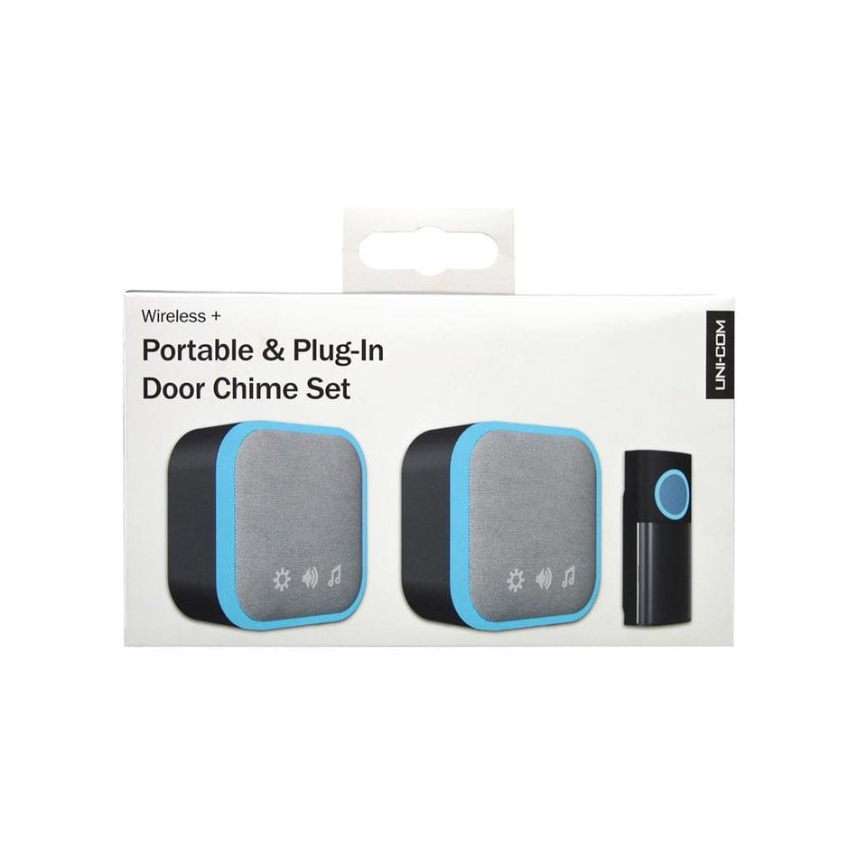 Uni-Com Portable and Plug-In Door Chime Set, Black