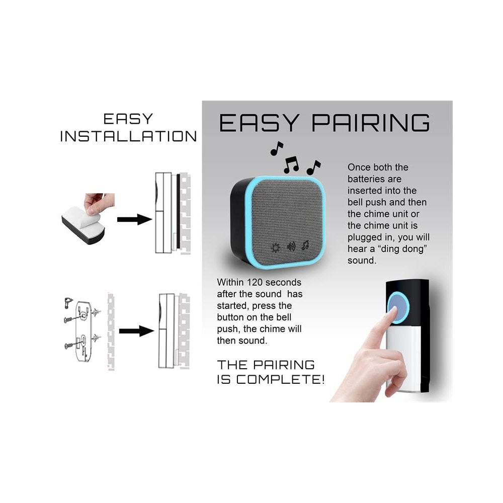 Uni-Com Portable and Plug-In Door Chime Set, Black