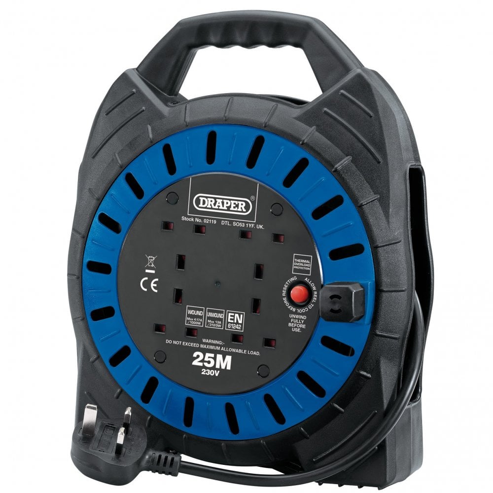 230V Four Socket Cable Reel, 25m : Model No. DCR2513E