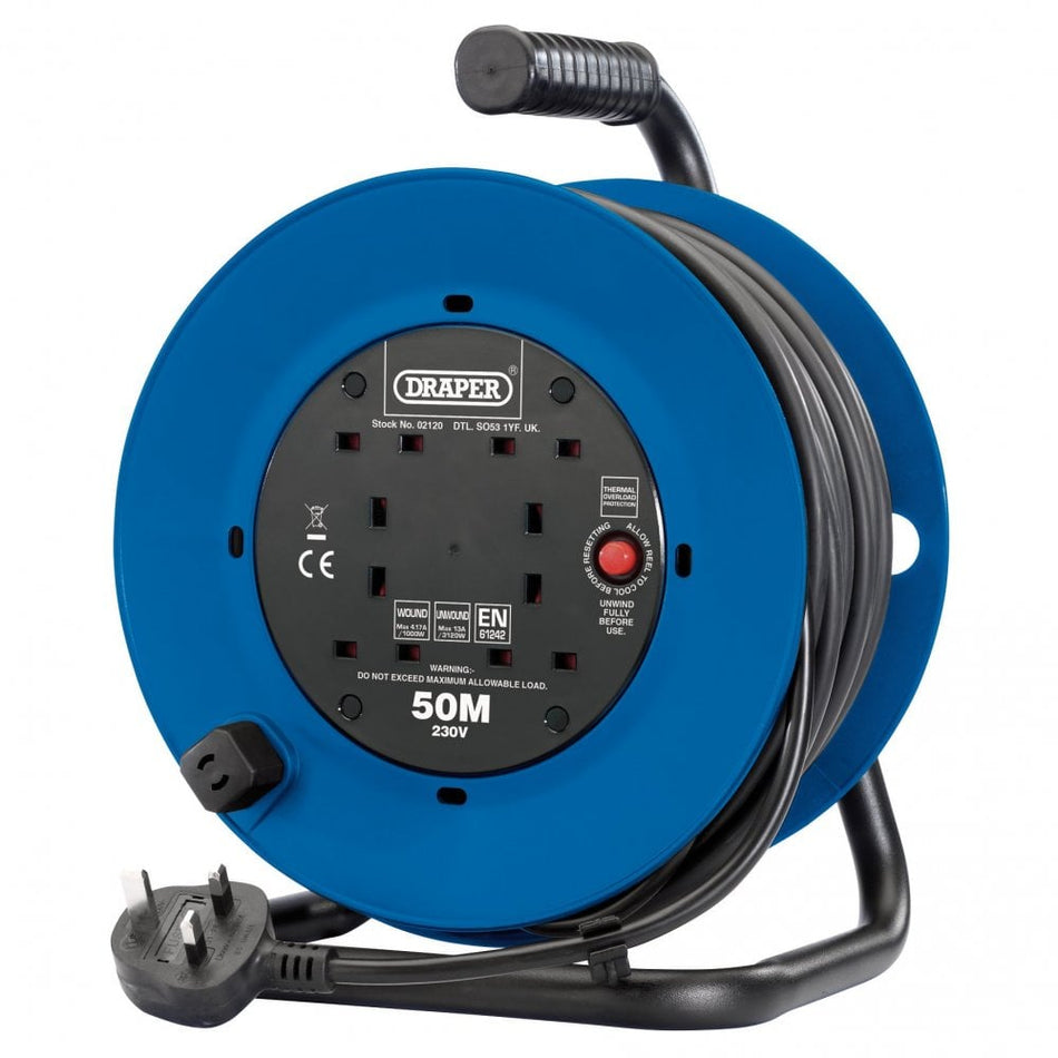 230V Four Socket Industrial Cable Reel, 50m : Model No. DCR5013ICE