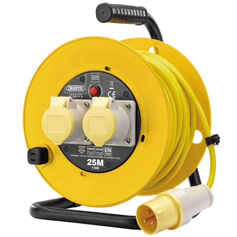 110V Twin Extension Cable Reel, 25m : Model No. DCR25/110B